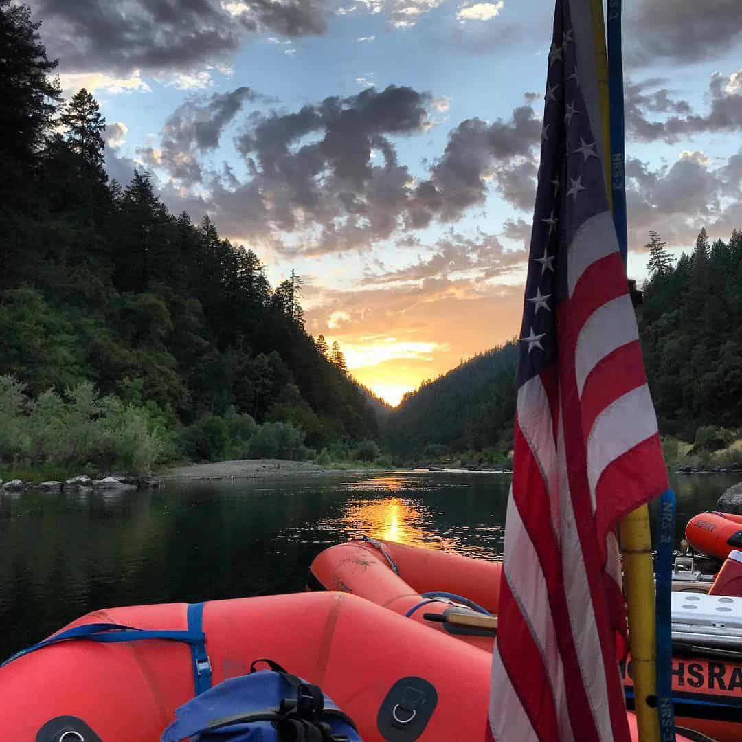 Rogue River rafting at sunset