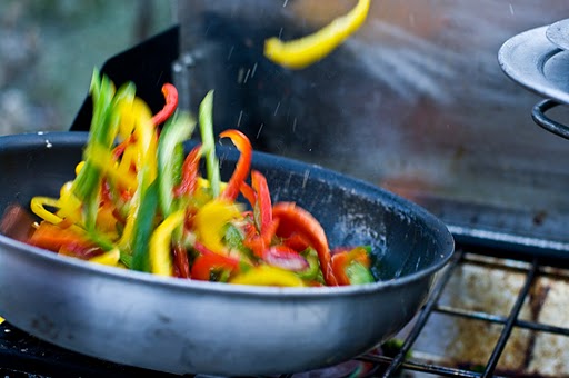Fresh wilderness cuisine being prepared on the Rogue River