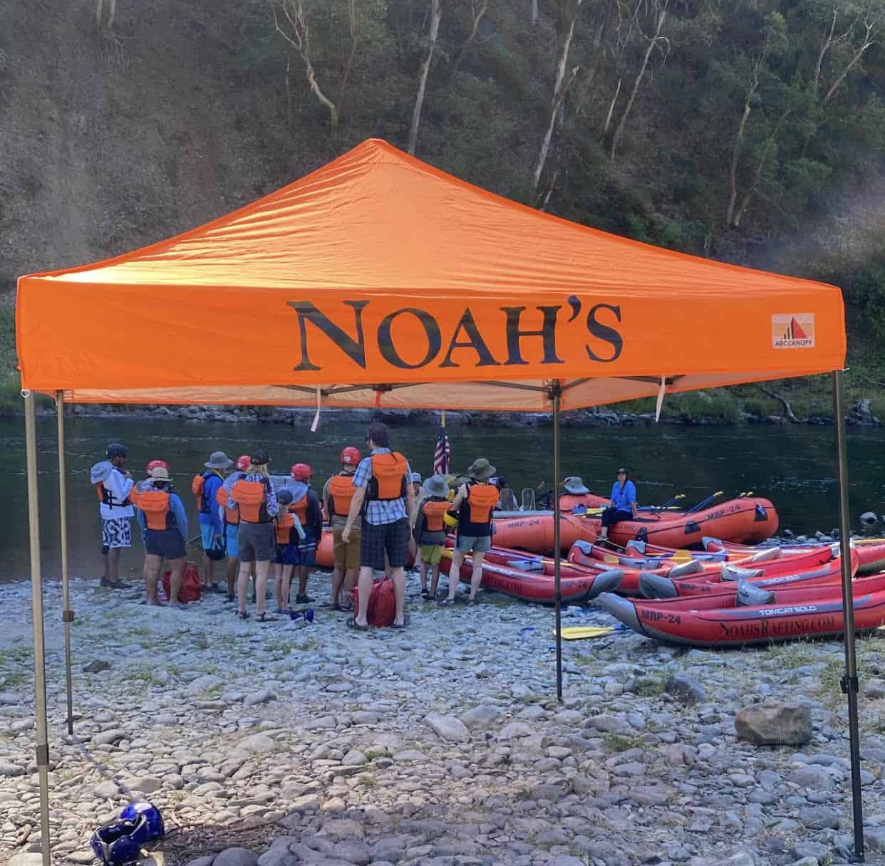Guests gathering for a Rogue River rafting safety talk